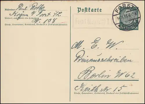 Landpost Forst Lausitz 1B auf Postkarte FORST (LAUSITZ) b - 14.11.35 