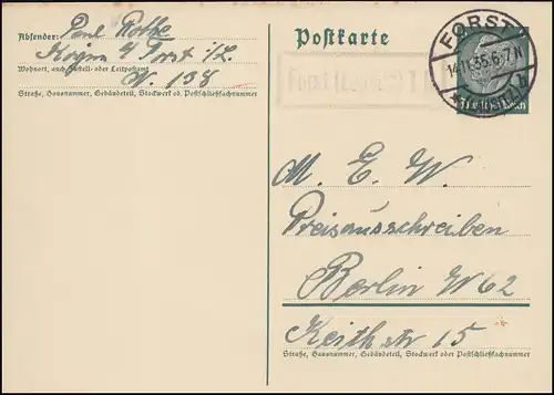 Landpost Forst Lausitz 1B auf Postkarte FORST (LAUSITZ) b - 14.11.35
