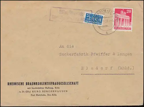 Landpost Morschenich über Horrem (Bezirk Köln) 1950 auf Brief