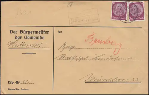 Landpost Wattendorf über Schesslitz 11.4.38 auf Brief