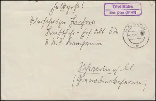Landpost Vietlübbe über Plau (Meckl.) 7.12.40 Feldpost-Brief mit offener Adresse