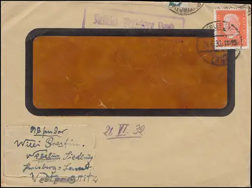 Landpost Nebelin Perleberg Land auf Fensterbiref PERLEBERG LAND 28.6.32