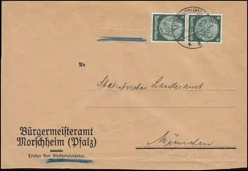 Landpost Morschheim über Kirchheimbolanden Land 2.10.36 auf Brief