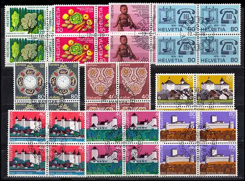 1069-1086 Schweiz-Jahrgang 1976 komplett als Viererblöcke, zentrische ET-O BERN