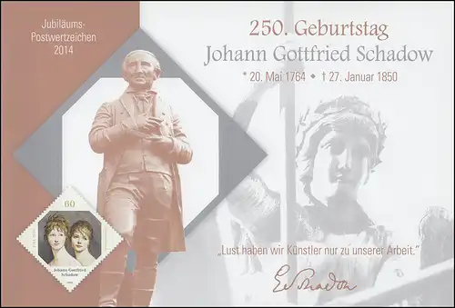 3079 Johann Gottfried Schadow, Schmuck-FDC ESSt Bonn und Berlin, mit Klappkarte