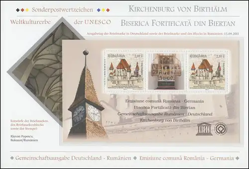 2889 Kirchenburg von Birthälm, Schmuck-FDC Deutschland ESSt Bonn und Brasov 2011