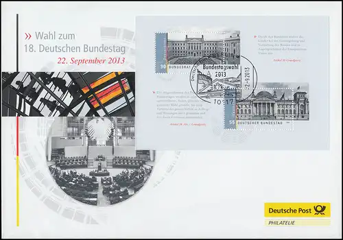 Block 76 Deutscher Bundestag und Bundesrat Schmuck-Brief SSt Bundestagswahl 2013