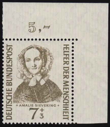 222 Helfer der Menschheit 7+3 Pf Sieveking ** Ecke o.r. 1-0