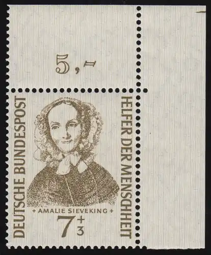 222 Helfer der Menschheit 7+3 Pf Sieveking ** Ecke o.r. 1-dg+