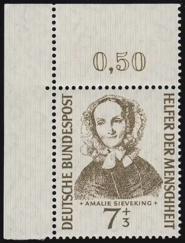 222 Helfer der Menschheit 7+3 Pf Sieveking ** Ecke o.l. 1-dg