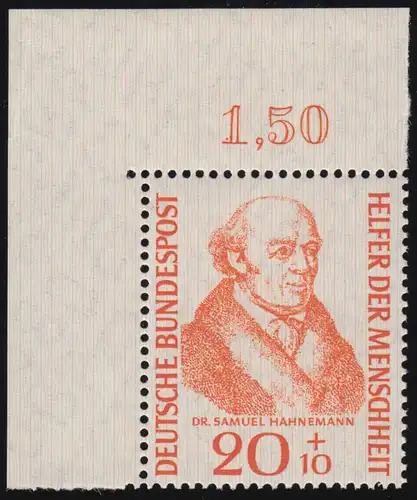 224 Helfer der Menschheit 20+10 Pf Hahnemann ** Ecke o.l. 1-0