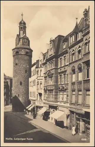 Landpost Theisa über Falkenberg (Elster) 1959 auf AK Halle/Saale Leipziger Turm