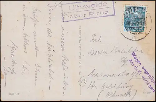 Landpost Uttewalde über Pirna 1955 auf AK Sächsische Schweiz - Rathen, Bastei