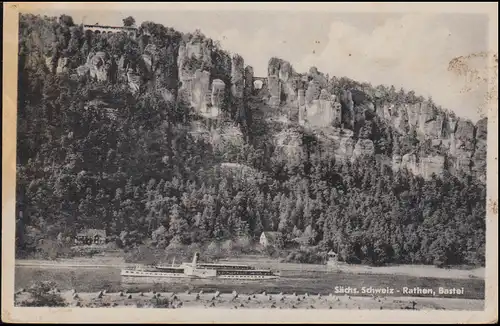 Landpost Uttewalde über Pirna 1955 auf AK Sächsische Schweiz - Rathen, Bastei