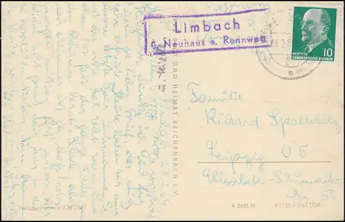 Landpost Limbach über Neuhaus am Rennweg 1964 auf passender AK Wintersportplatz