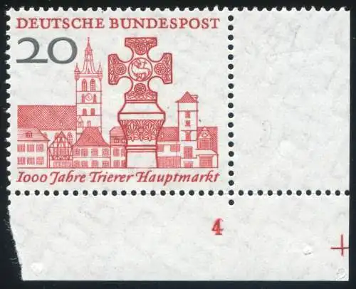 290 Trier: Ecke mit FN 4 und Plattennr. 2 (blind) ganz rechts unten, gefaltet **