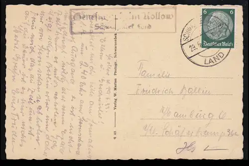 Landpost Genesungsheim Kollow über Schwarzenbek Land 29.6.33 auf passender AK
