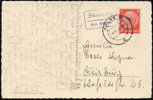 Landpost Staubing über Kelheim 4.8.41 auf AK Schloß Weltenburg