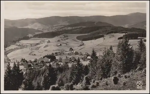 Landpost Saig über Titisee 12.8.37 SSt Seebad auf passender AK Panorama Saig