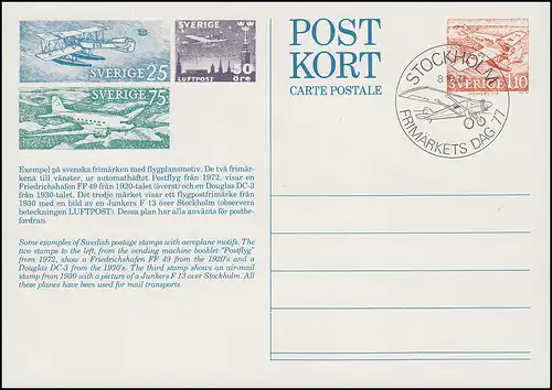 Schweden Postkarte P 101I Tag der Briefmarke / Charles Lindbergh, ESSt STOCKHOLM