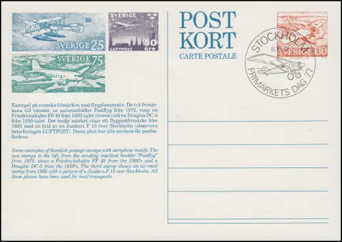 Schweden Postkarte P 101I Tag der Briefmarke / Charles Lindbergh, ESSt STOCKHOLM