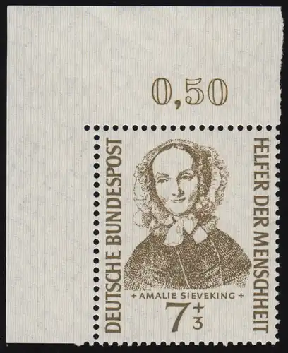 222 Helfer der Menschheit 7+3 Pf Sieveking ** Ecke o.l. 1-0