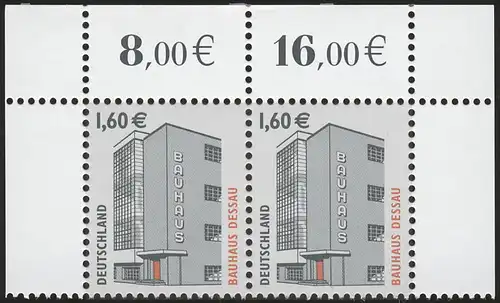 2302CII SWK 1,60 Euro mit SAD III, Paar OR Oberrand, rechts durchgezähnt, **