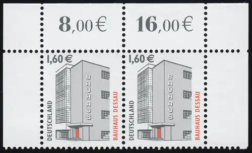2302CII SWK 1,60 Euro mit SAD III, Paar OR Oberrand, rechts 6 Zähnungslöcher, **