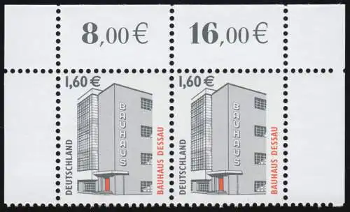 2302CII SWK 1,60 Euro mit SAD III, Paar OR Oberrand, rechts 6 Zähnungslöcher, **