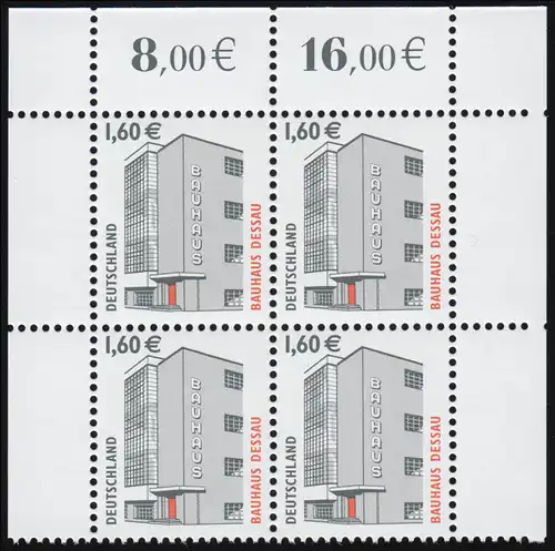 2302CII SWK 1,60 Euro mit SAD III, OR-Viererblock, rechts 6 Zähnungslöcher, **