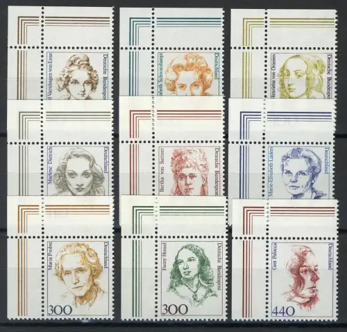 1433ff Frauen aus Zehnerbogen in DM 9 Werte Ecke oben links, postfrisch **