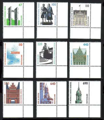 1811 ff SWK 9 DM-Werte aus 10er-Bogen kpl. Ecken unten rechts, Satz **