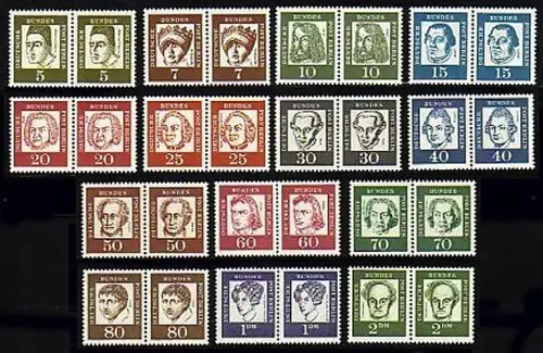 199-213 Bedeutende Deutsche, waagerechte Paare, kompletter Satz **