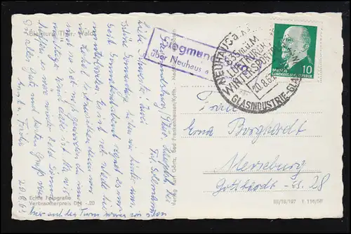 Landpost Siegmundsburg über Neuhaus am Rennweg SSt Glasindustrie 20.8.63 auf AK