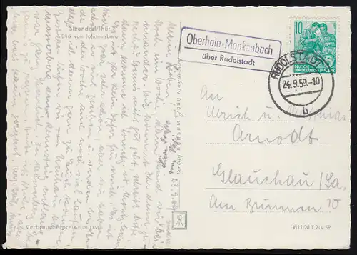 Landpost Oberhain-Mankenbach über Rudolstadt 24.9.59 auf AK Sitzendorf/Thür.