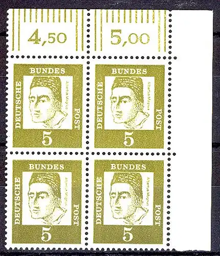 347yI Bed. Deutsche 5 Pf dünne Walzenstriche Eck-Vbl. or ** postfrisch