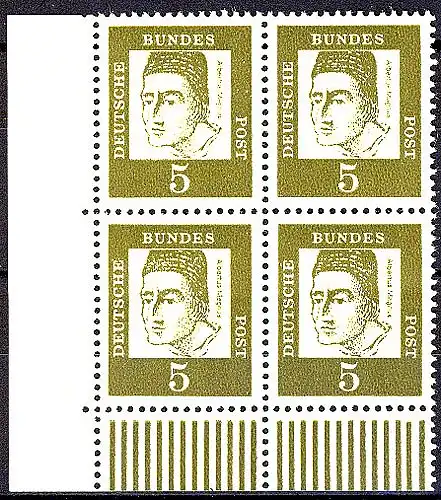 347yII Bed. Deutsche 5 Pf dicke Walzenstriche Eck-Vbl. ul ** postfrisch