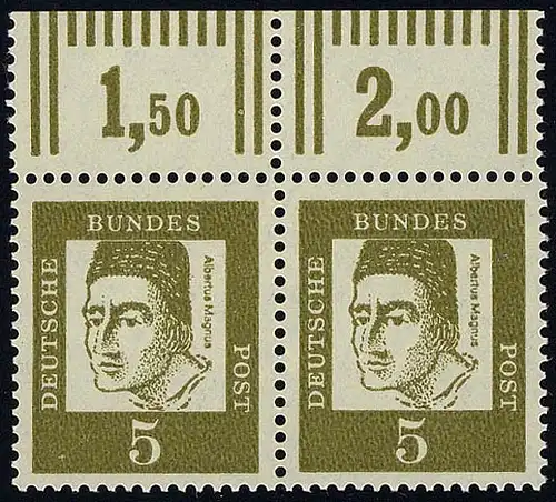 347yII Bed. Deutsche 5 Pf dicke Walzenstriche Paar OR ** postfrisch