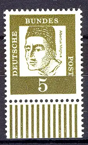 347yII Bed. Deutsche 5 Pf dicke Walzenstriche Unterrand ** postfrisch