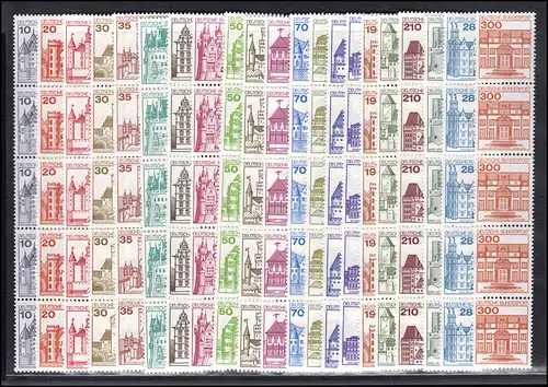 913 ff BuS Buchdruck 21 Werte komplett, Satz als 5er-Streifen mit Nummer, **