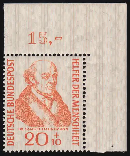 224 Helfer der Menschheit 20+10 Pf Hahnemann ** Ecke o.r. 1-0