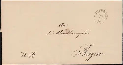 Vorphilatelie Briefhülle Lüneburg 23.4. nach Bergen, um 1842