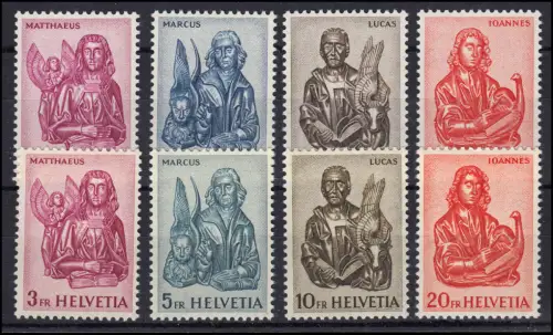 738-741 a und b, Evangelisten Farbvarianten, zwei Sätze komplett, postfrisch **