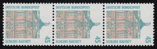 1468u SWK gelbe Gum. 45 Pf, 2000er-Rolle, 3er-Streifen mit Stanzrest + Nr. **