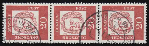 352x Bed. Deutsche 20 Pf. ohne Fluo 500er-Rolle, 3er-Streifen mit Nr. 220, O