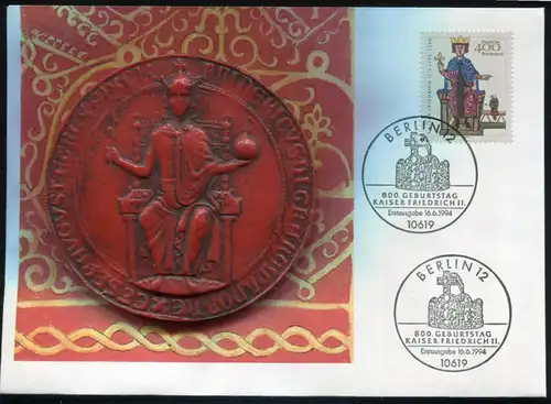 1738 Friedrich II. auf Schmuck-FDC mit 3D-Siegel-Replik in Originalgröße