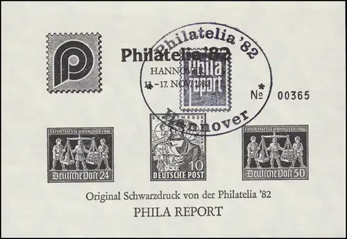 Schwarzdruck zur Philatelia Hannover 1982 mit Hannover Messe Marken mit SSt