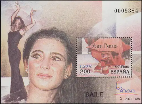 Spanien Block 93 Tanz: Flamencotänzerin Sara Bares, **/MNH