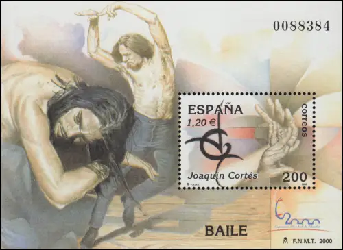 Spanien Block 92 Tanz: Flamencotänzer Joaquin Cortes, **/MNH