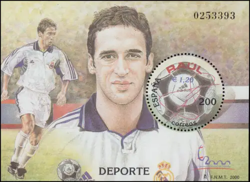 Spanien Block 91 Sport: Fußballspieler Raul Gonzales Blanco, **/MNH
